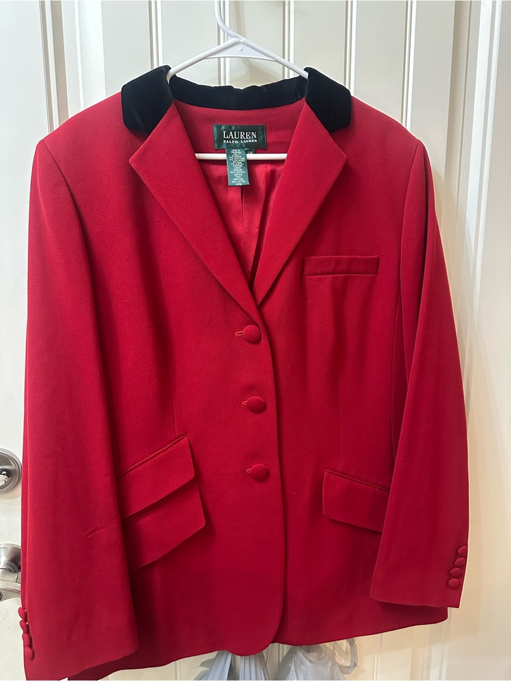 Vintage Lauren Ralph Lauren red wool blend blazer 14w black velvet color